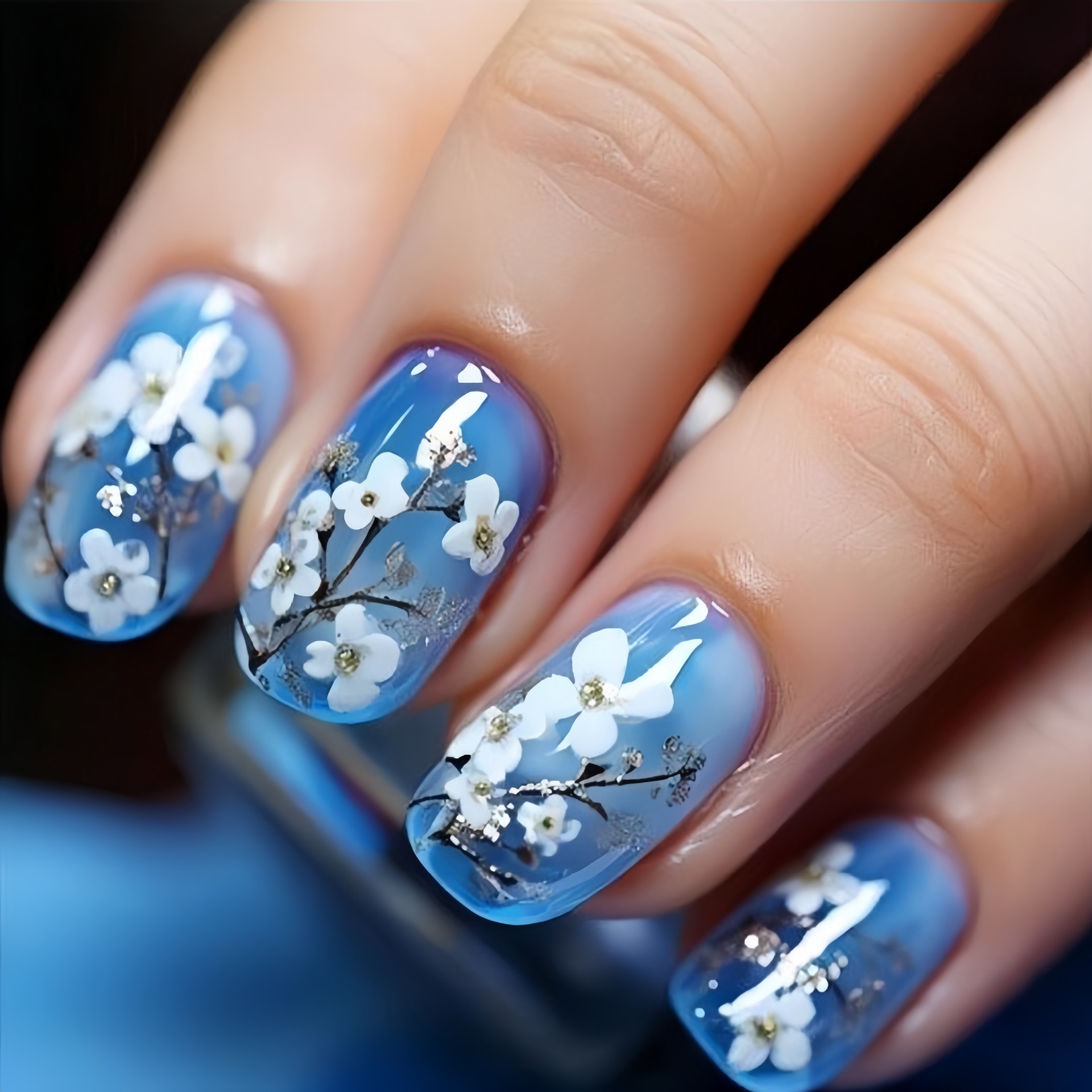 Pressed Flower Art - Mittlere künstliche Nägel für Frauen und