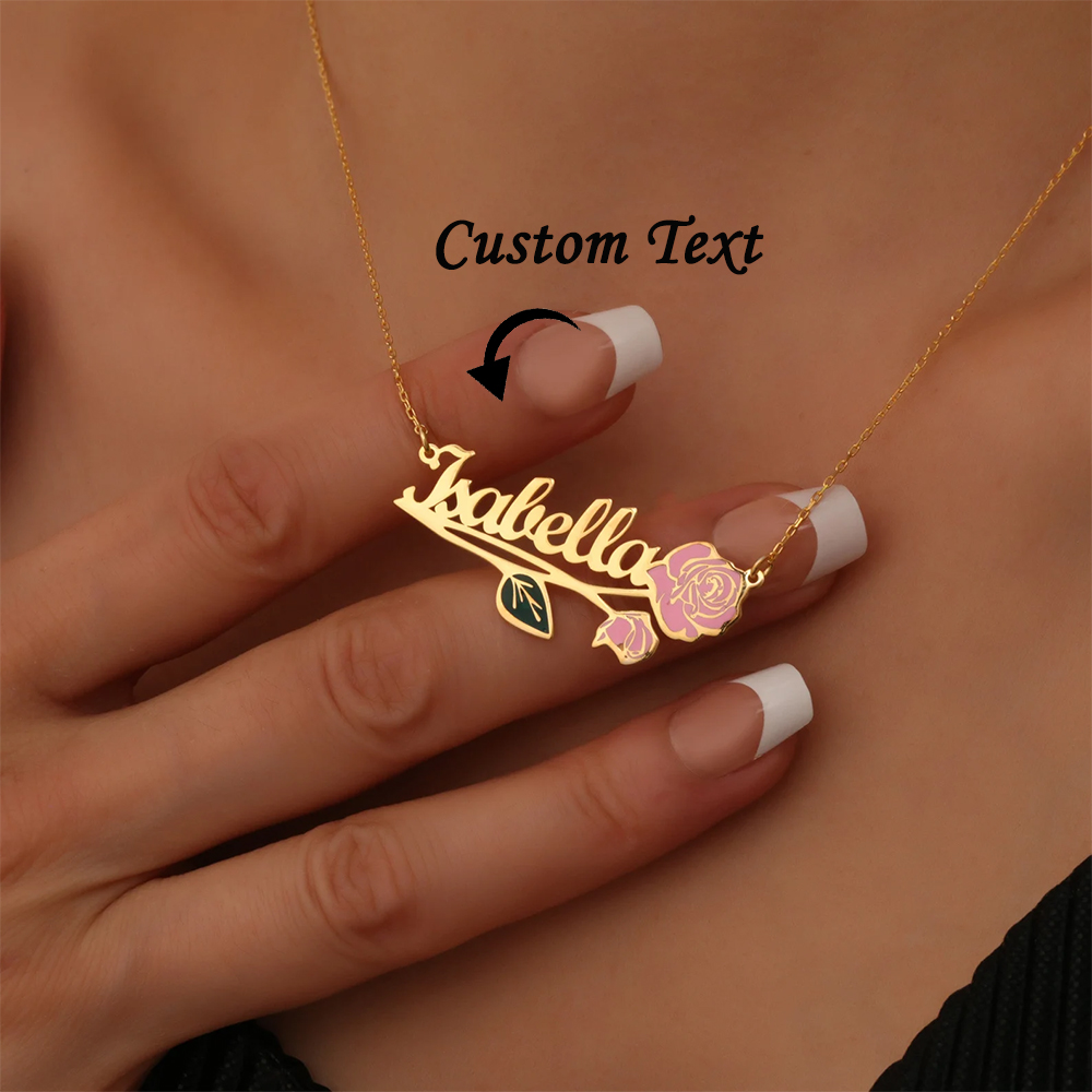 Name Necklace Custom - Personalisierte bunte Geburtsblumen-Namenskette für Frauen, individueller
