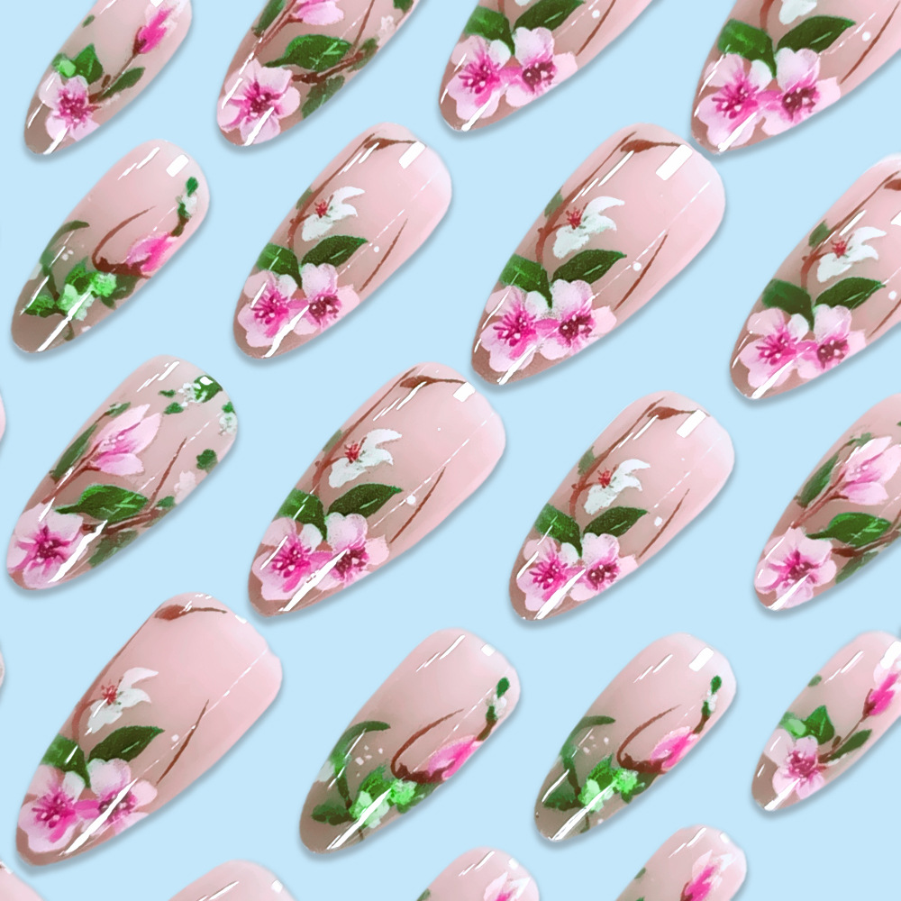 Kurze Mandel-Kunstnägel zum Au – Pressed Flower Art Bewertung und Preis